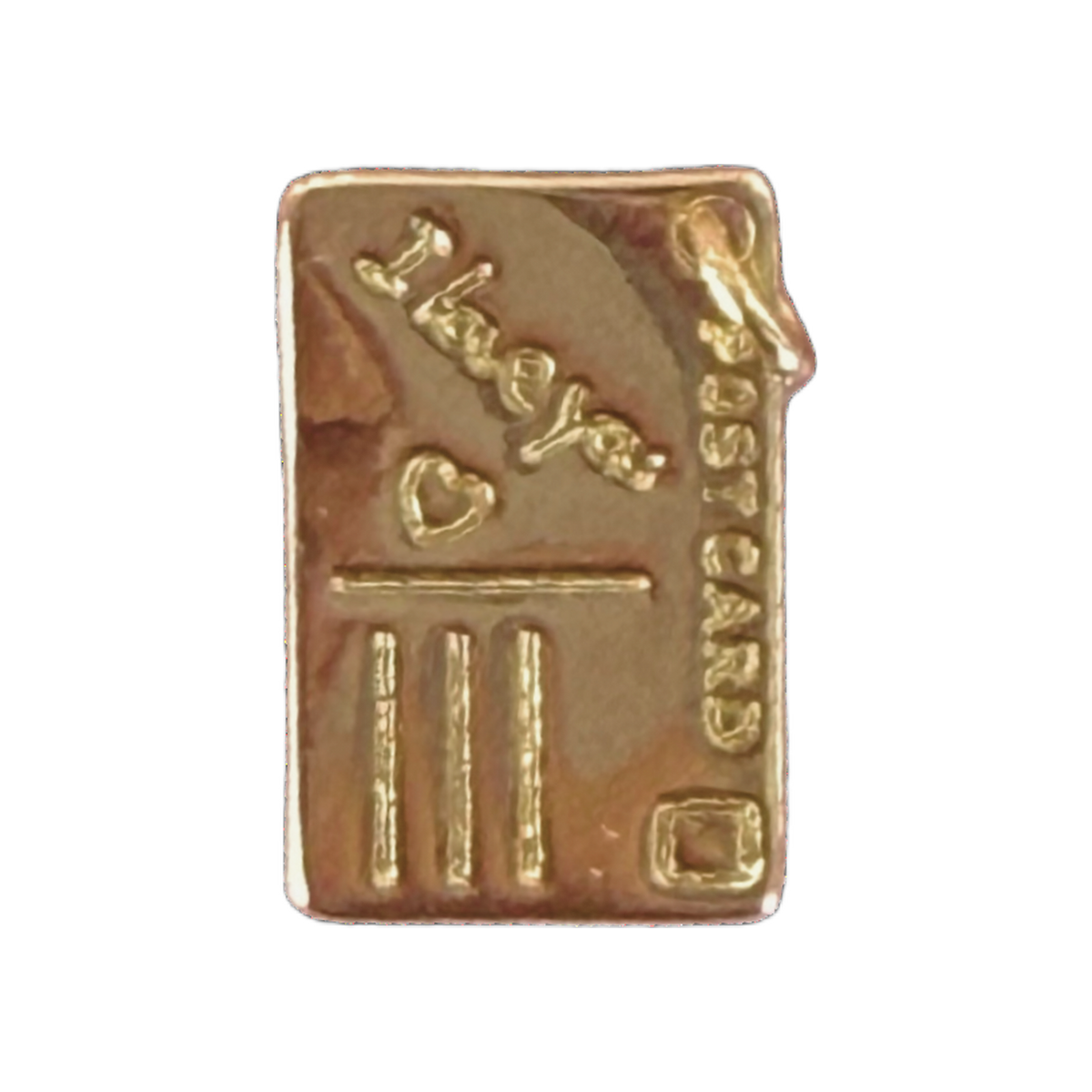 gold filled love postcard charm on transparent background