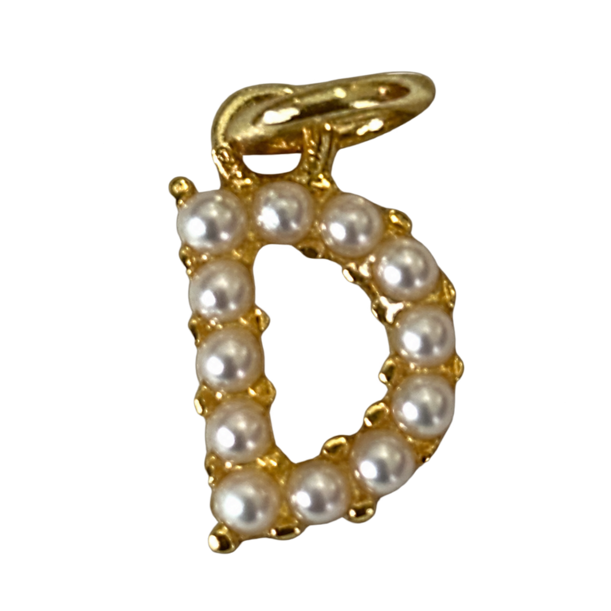 Pearl letter D charm on transparent background