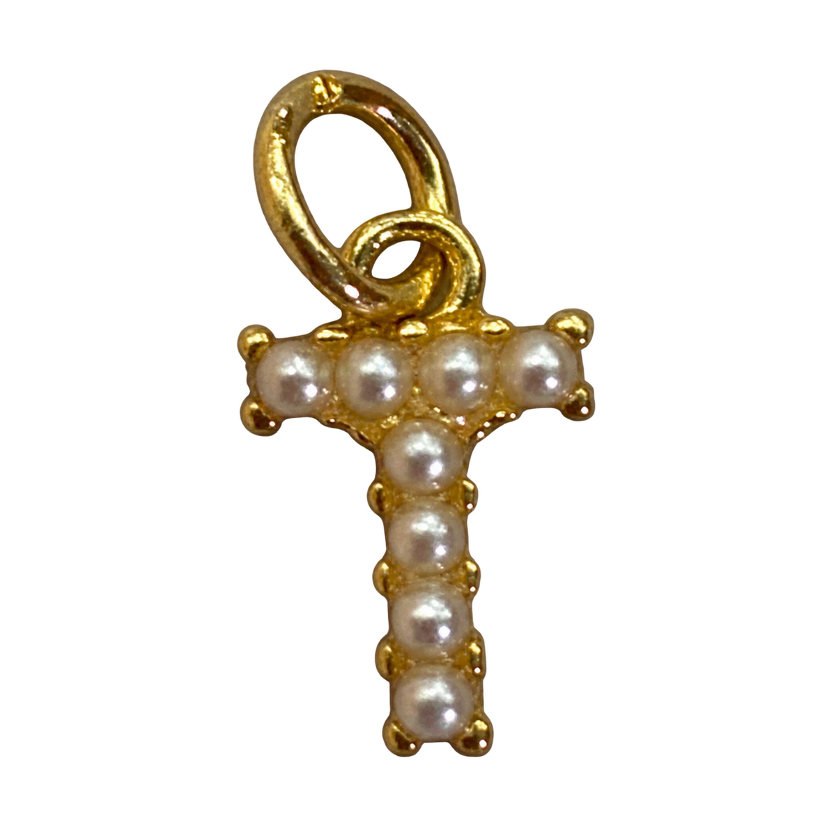 Pearl letter T charm on transparent background