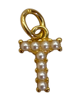 Pearl letter T charm on transparent background