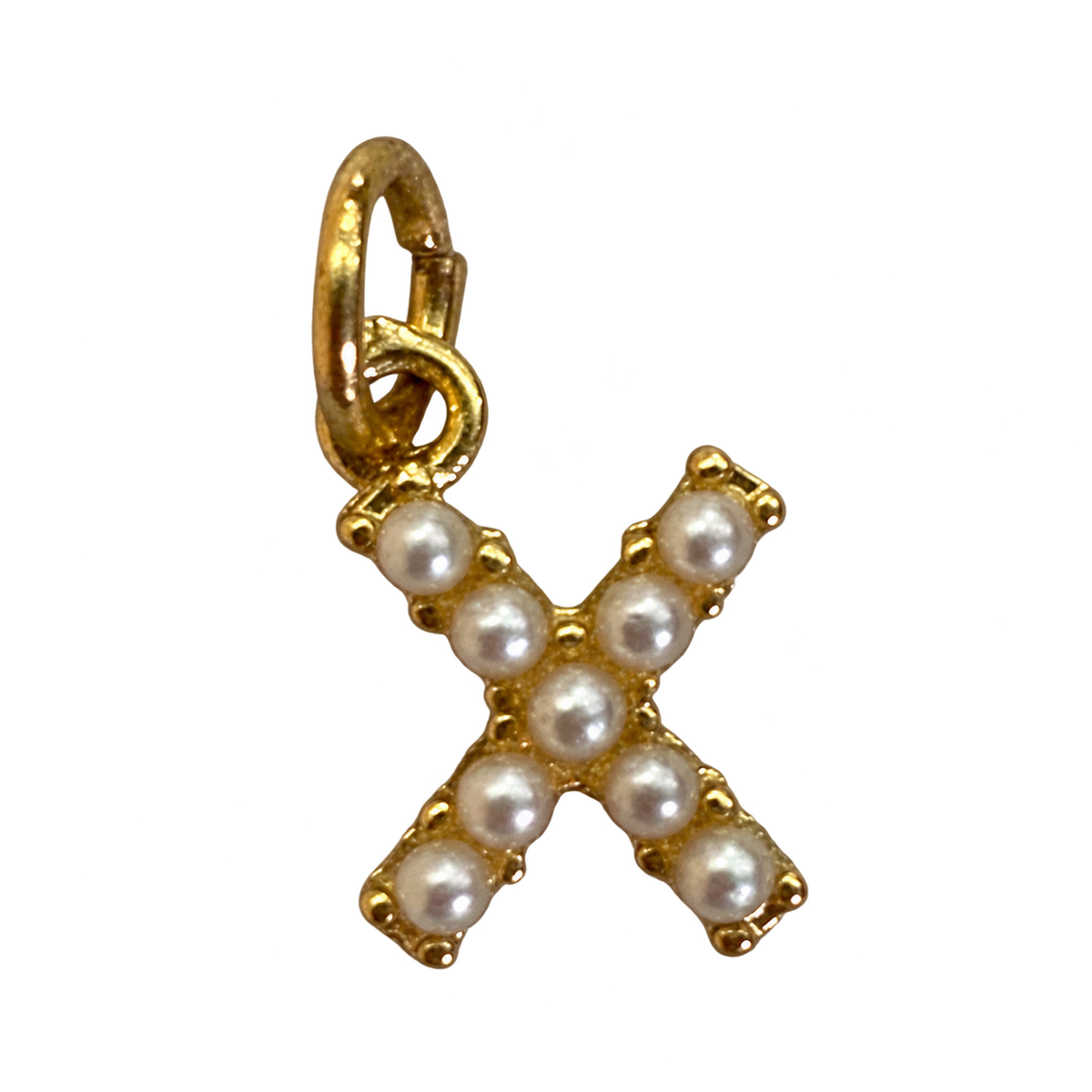 Pearl letter X charm on transparent background