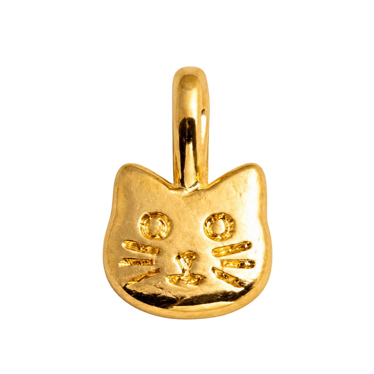 Small gold cat face Charm on transparent background