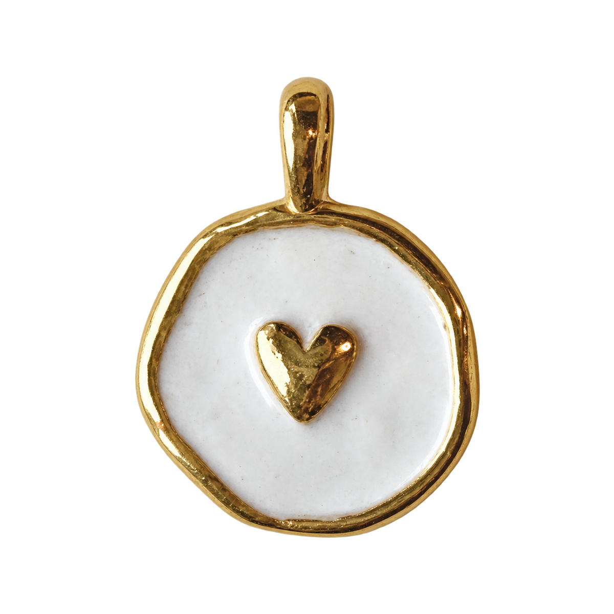 PVD Good Plated Stainless Steel White Circle Heart Charm — natural photo on transparent background
