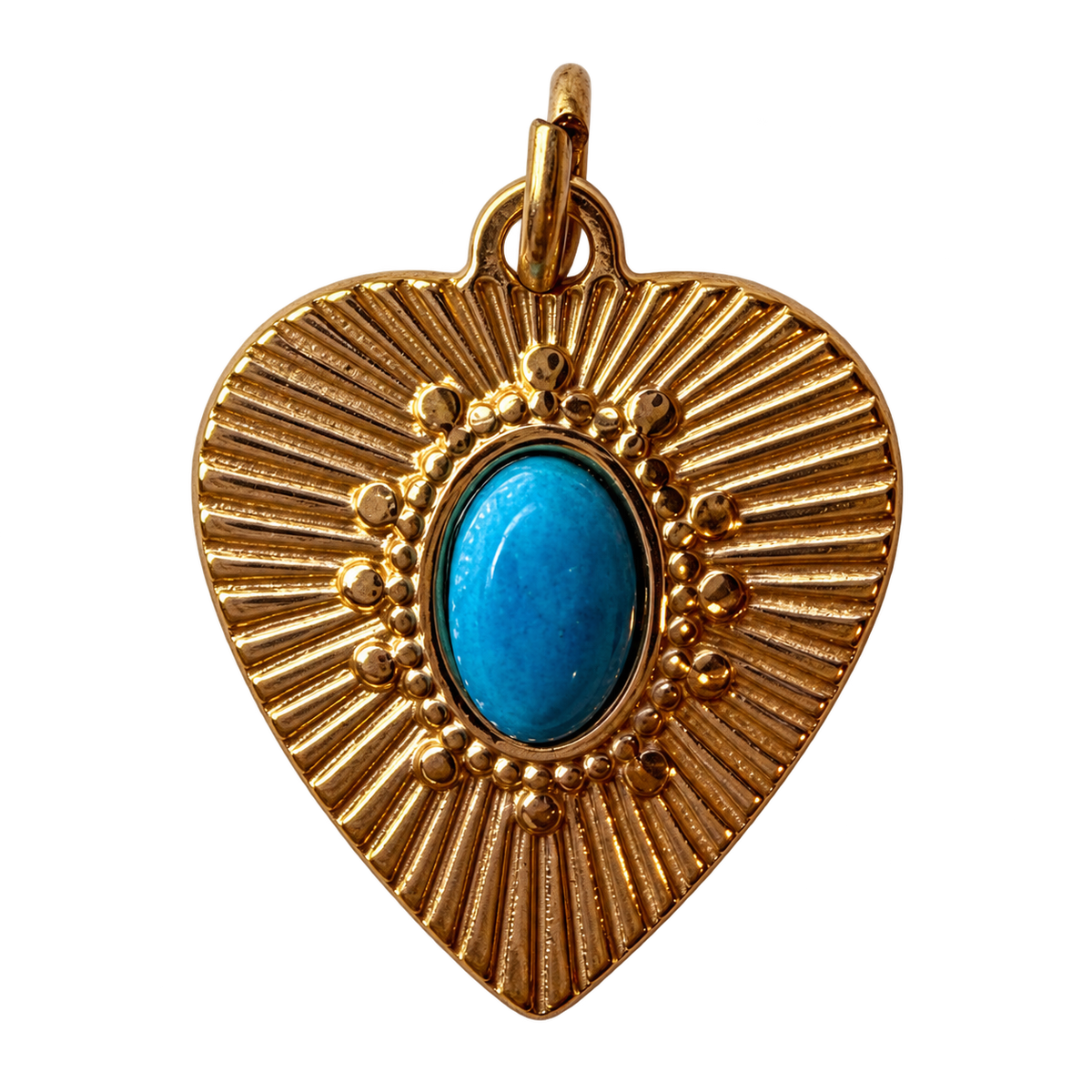 PVD Good Plated Stainless Steel Turquoise Center Heart Charm — natural photo on transparent background