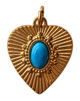 PVD Good Plated Stainless Steel Turquoise Center Heart Charm — natural photo on transparent background