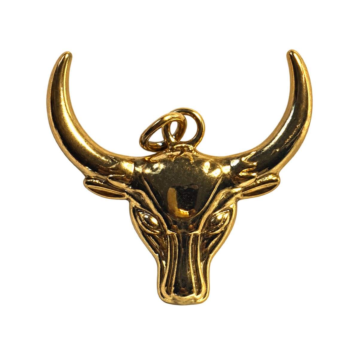 PVD Gold Plated Stainless Steel Bull Head Charm — natural photo on transparent background