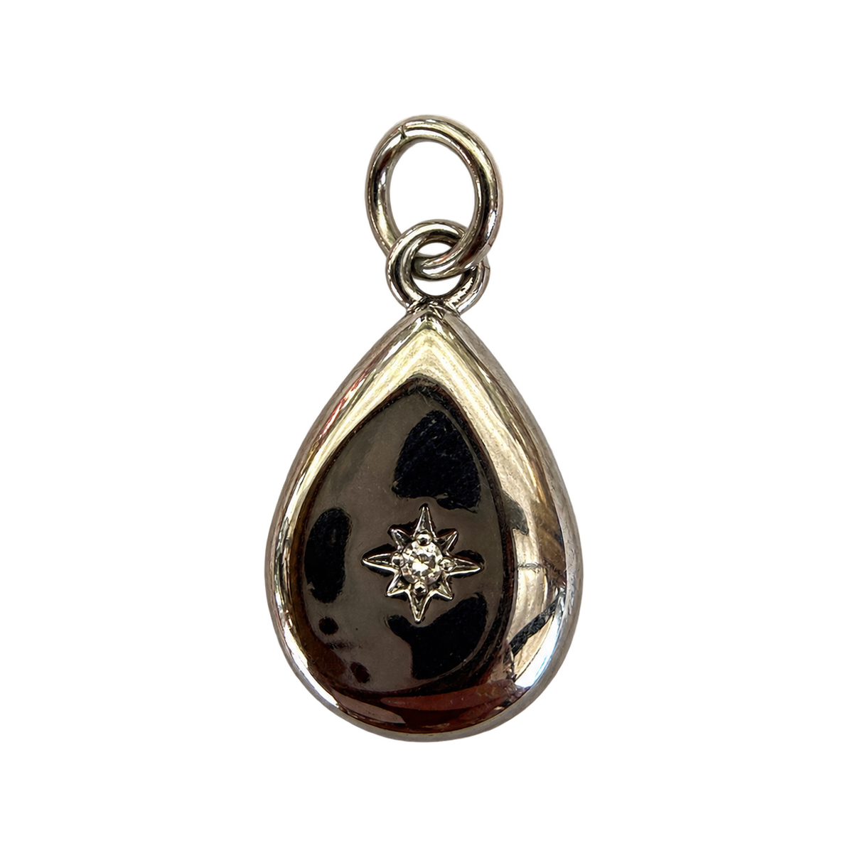 Silver Tear Drop Gem charm — natural silver charm on transparent background