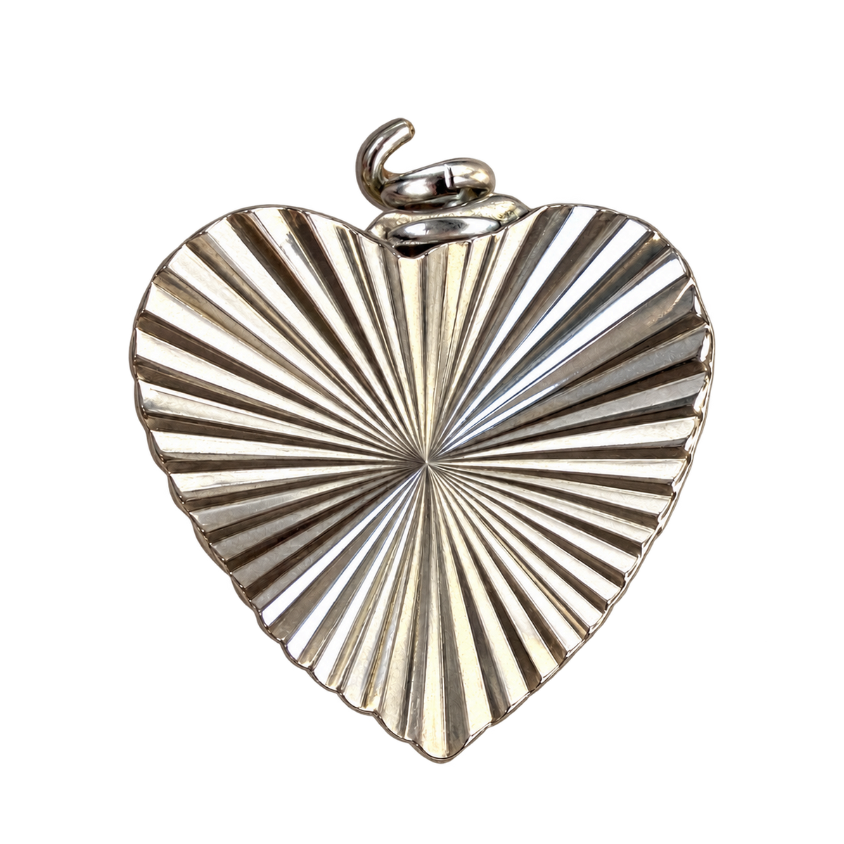 Silver Radiant Heart Charm — natural silver charm on transparent background