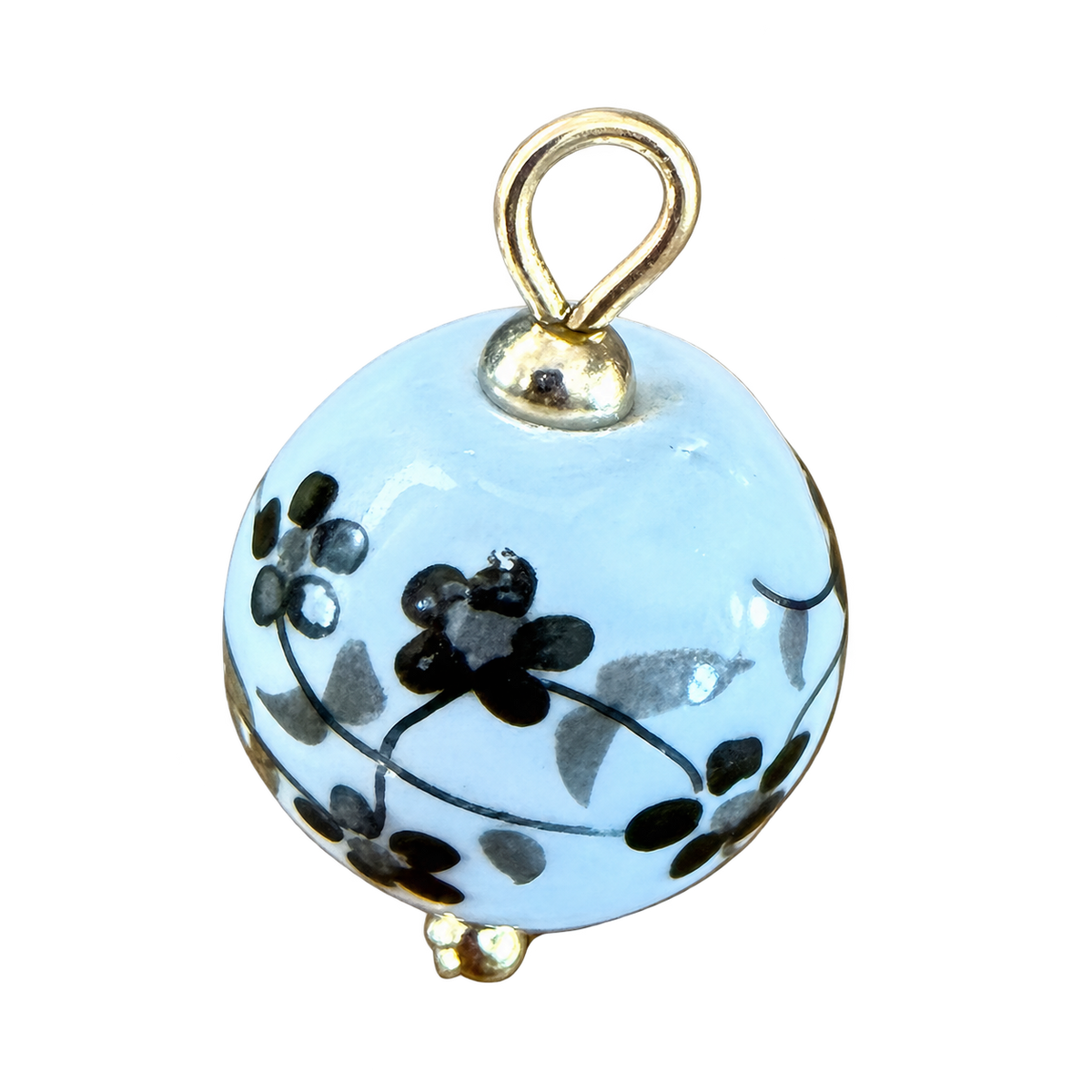 Assorted Floral ceramic charm — Black flower round — natural color, transparent background