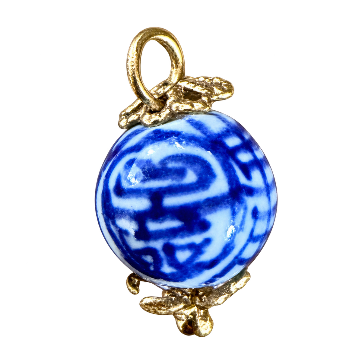 Assorted Floral ceramic charm — Tiny circle blue — natural color, transparent background