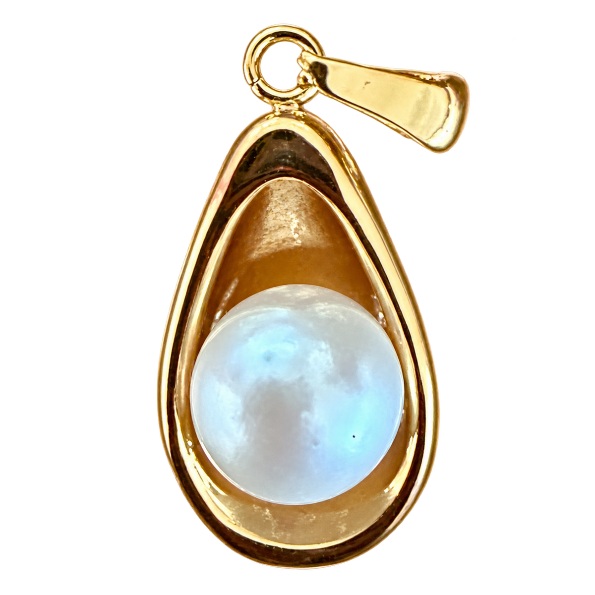 PVD oyster with pearl charm — natural color, transparent background