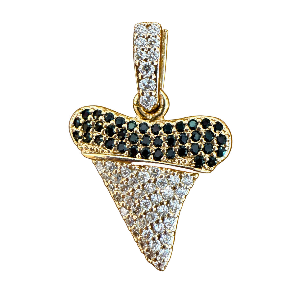 Diamond Shark tooth charm — Small black top tooth — natural color, transparent background
