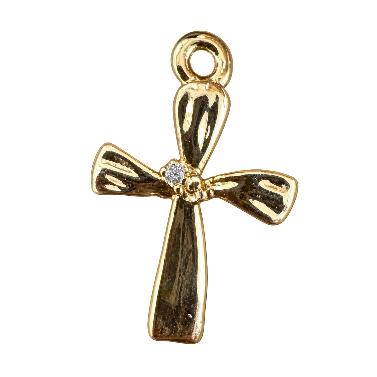 Silver and gold Tiny cross with center gem charm — Gold — natural color, transparent background