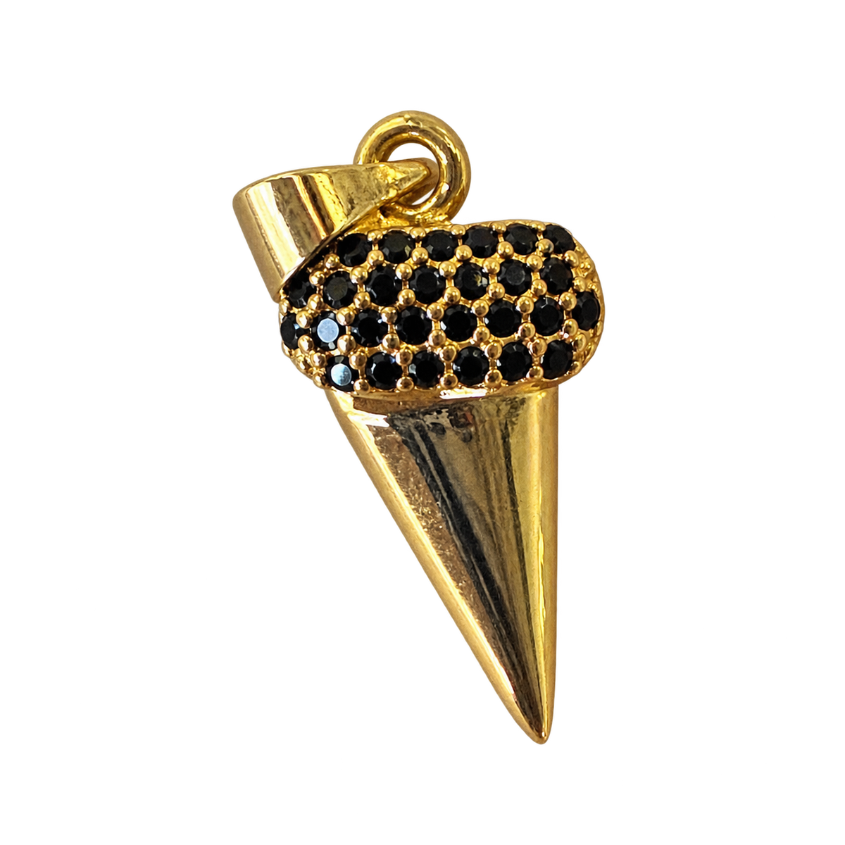 Diamond Shark tooth charm — Tiny  black top tooth — natural color, transparent background