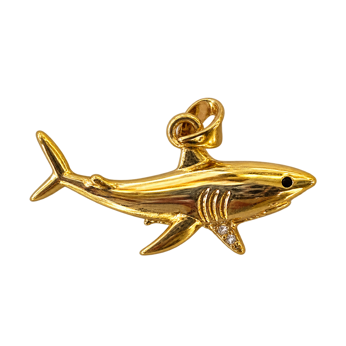 Diamond Shark tooth charm — Full body shark — natural color, transparent background