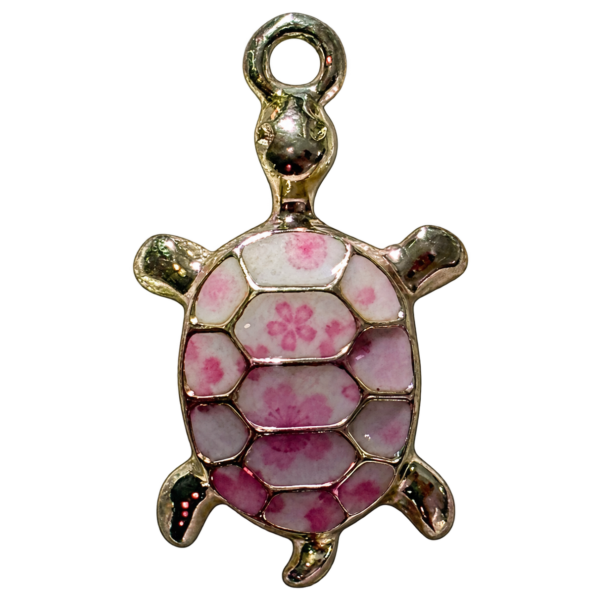 Gold PINK TURTLE CHARM on transparent background