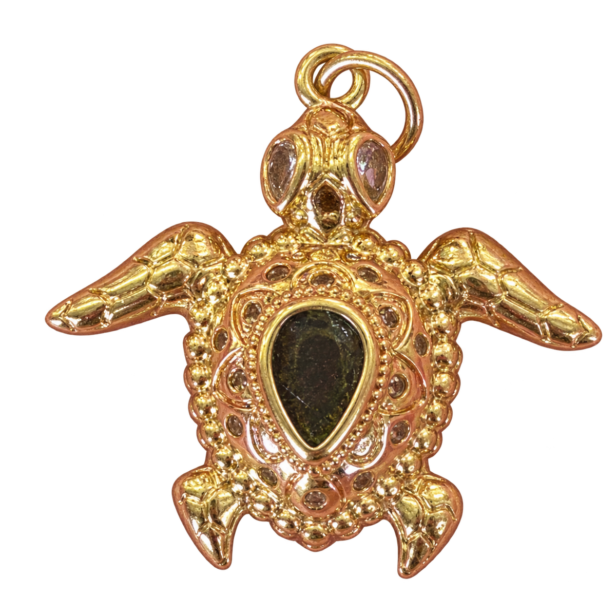 Green Heart Turtle Charm on transparent background