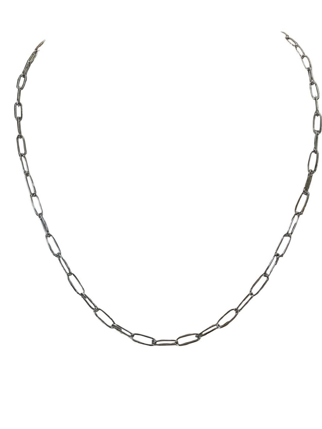Stainless steel Silver Paperclip Necklace on a transparent background