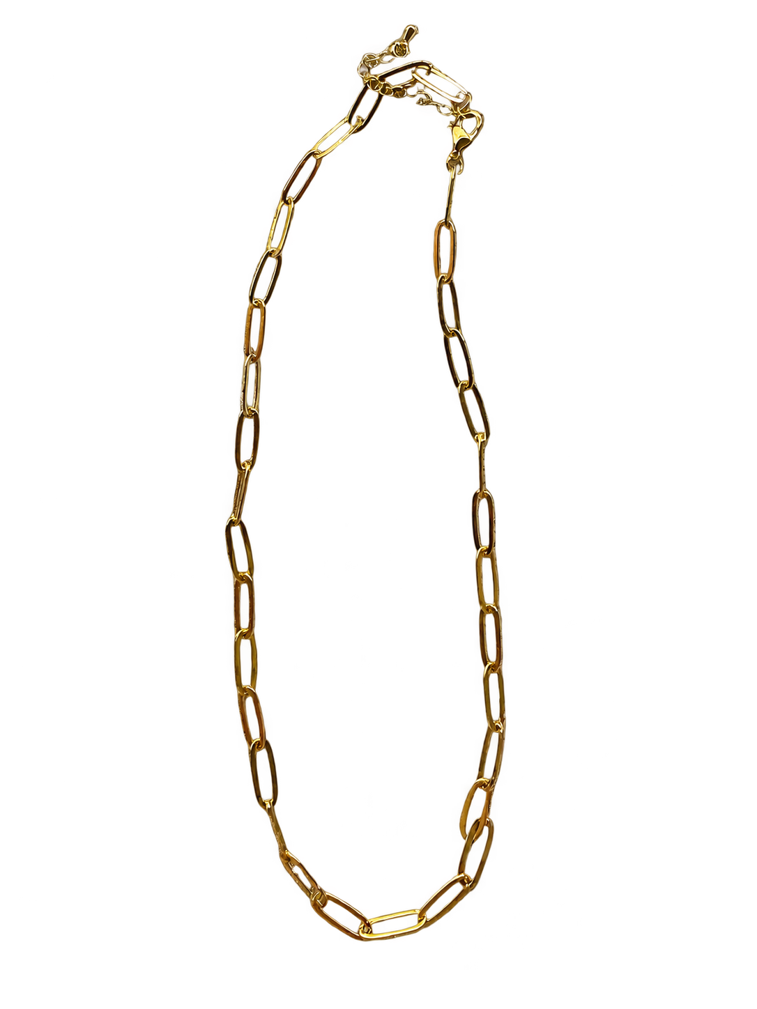 Large thin link paperclip necklace on a transparent background