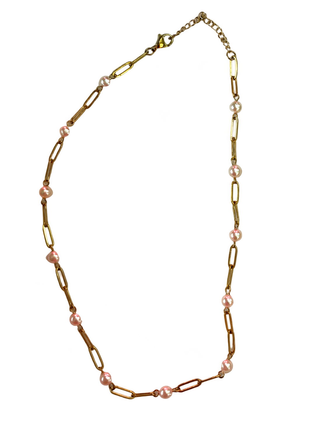 Pvd Pearl paperclip necklace on a transparent background