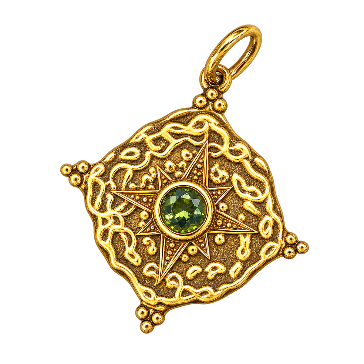 August gold compass birthstone charm, transparent background