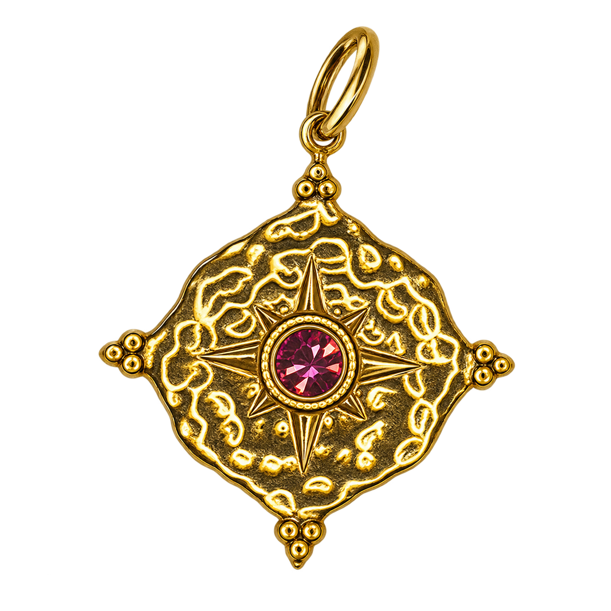July gold compass birthstone charm, transparent background