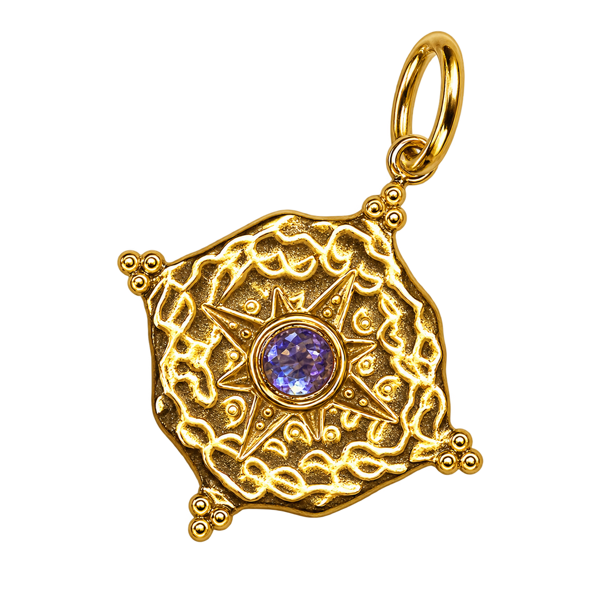 June gold compass birthstone charm, transparent background