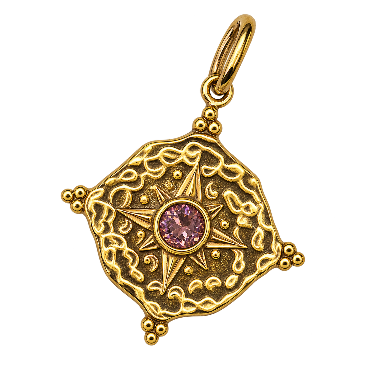 October gold compass birthstone charm, transparent background