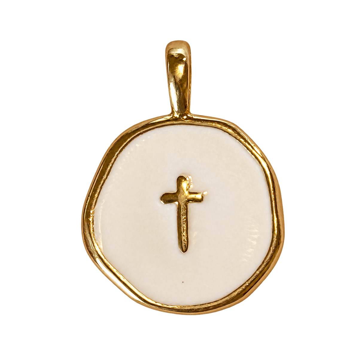 White Circle Cross charm with natural color on transparent background