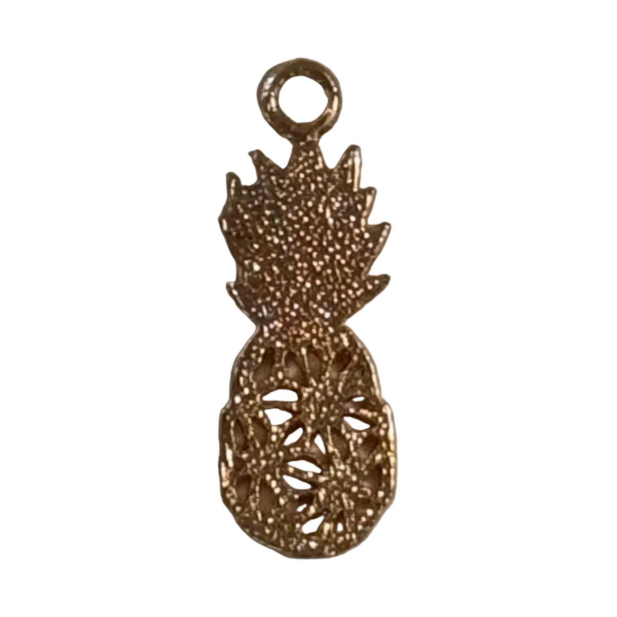 Gold Filled skinny pineapple charm on transparent background