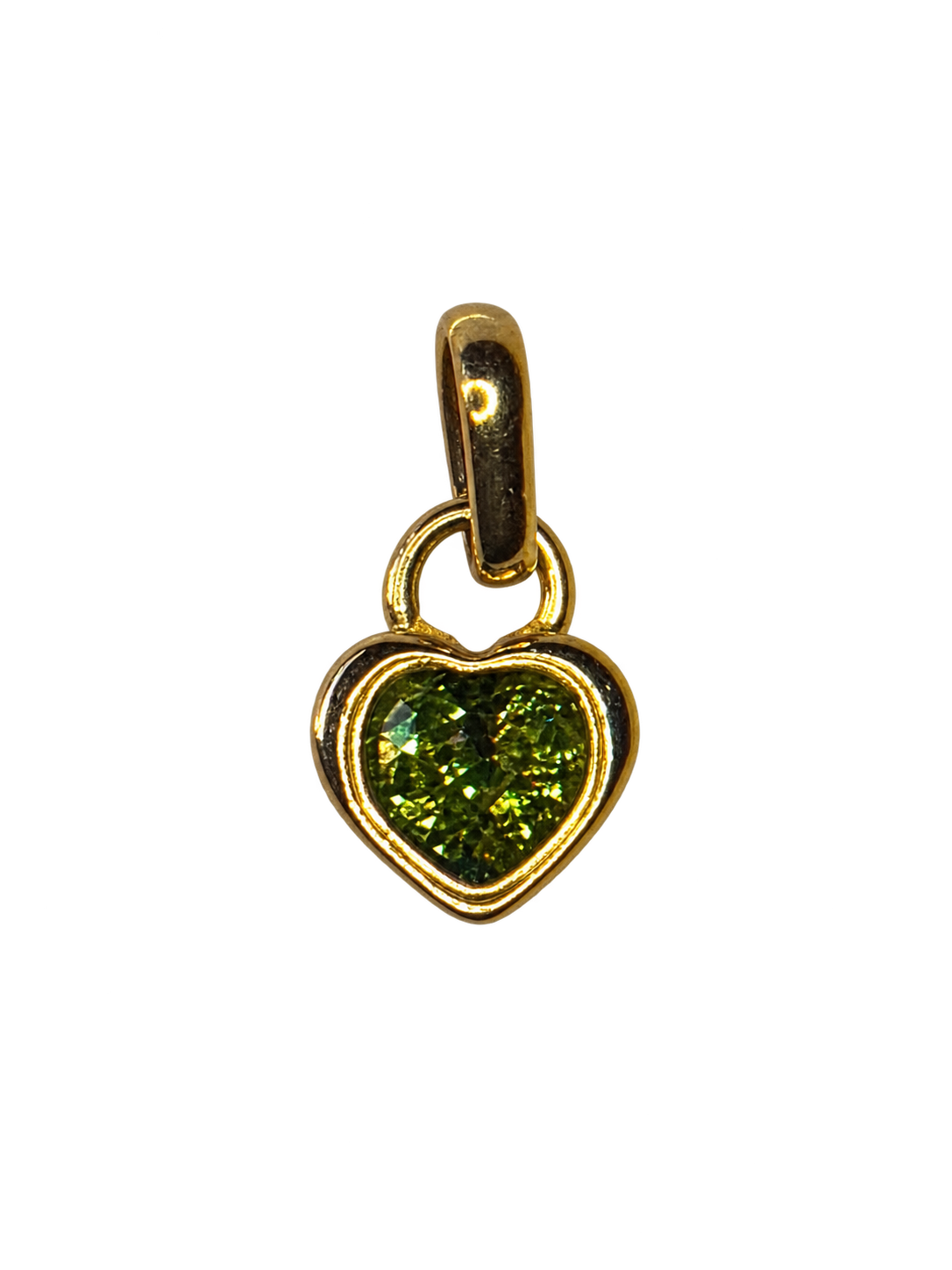 August gold heart birthstone charm on transparent background
