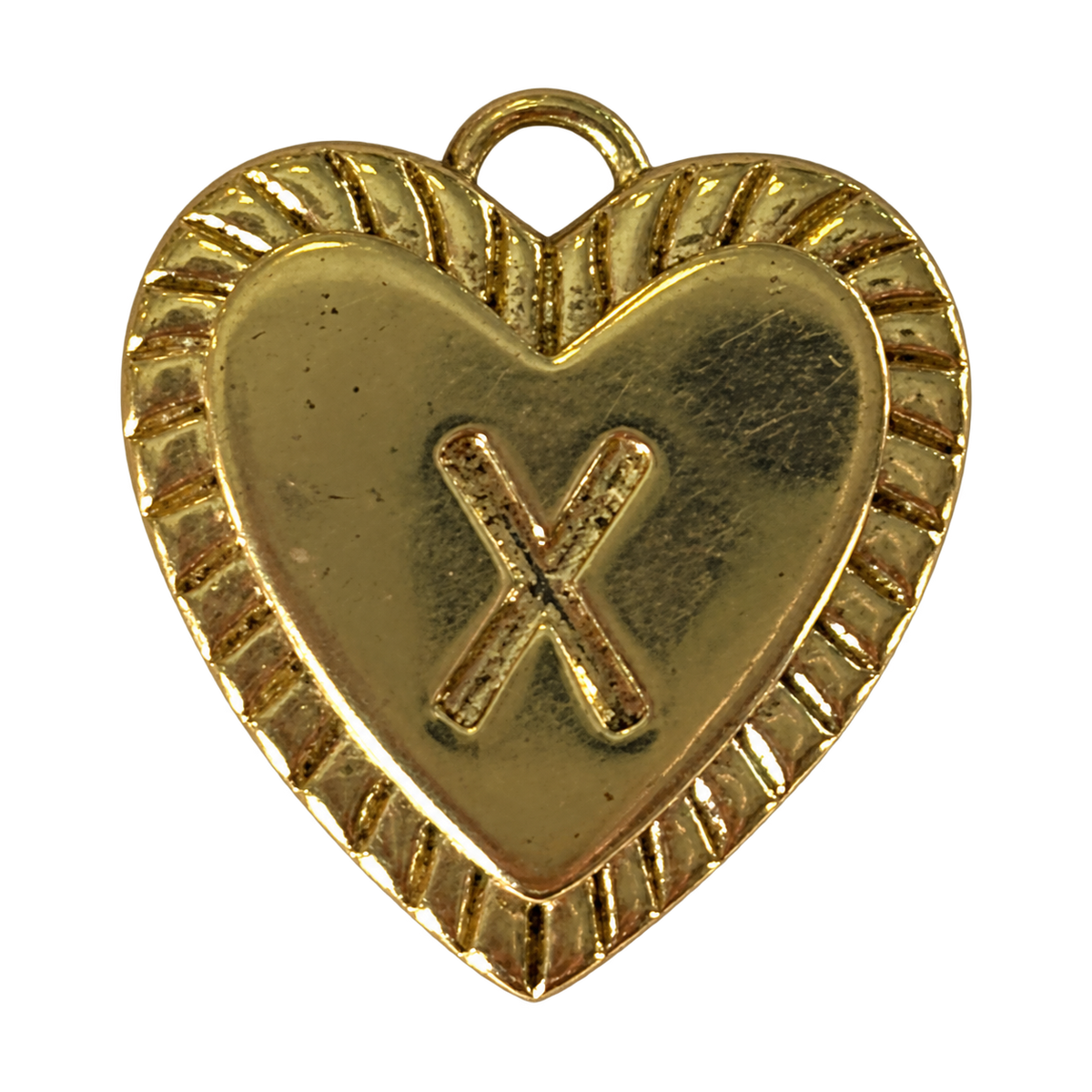 Gold heart filled letter X charm on transparent background