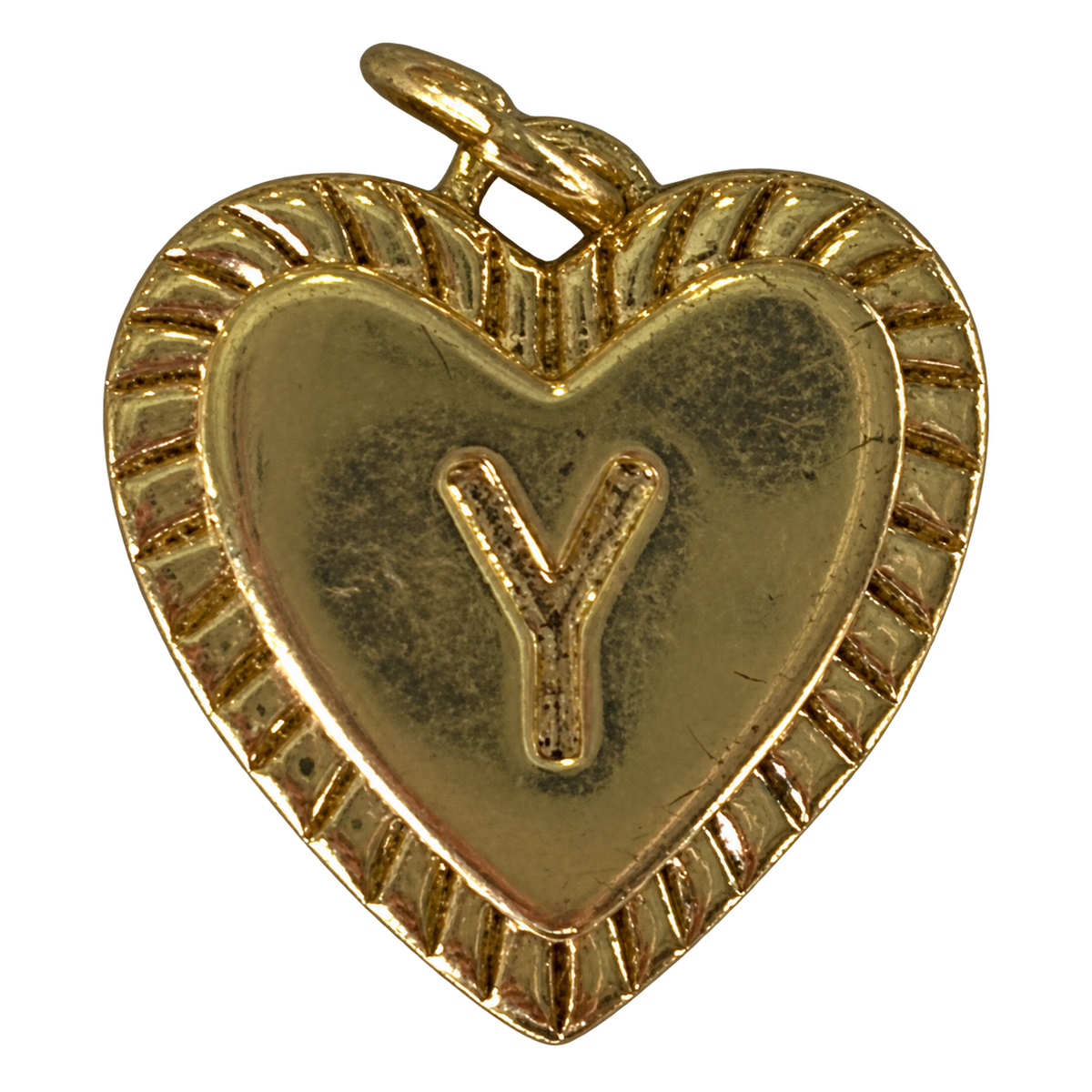 Gold heart filled letter Y charm on transparent background
