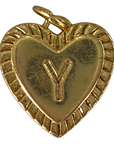 Gold heart filled letter Y charm on transparent background