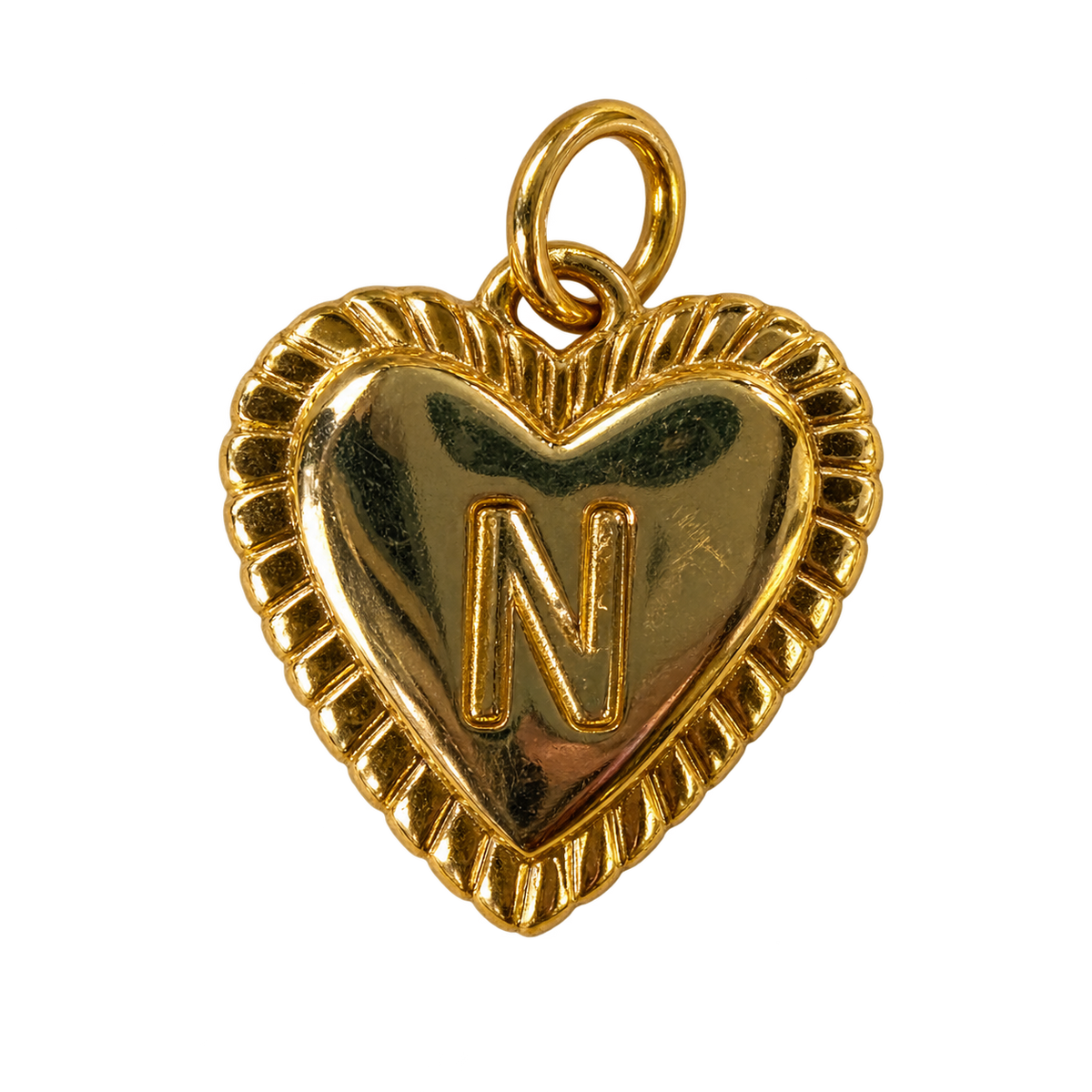 Gold heart letter N charm on transparent background