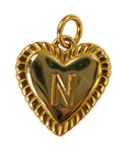 Gold heart letter N charm on transparent background