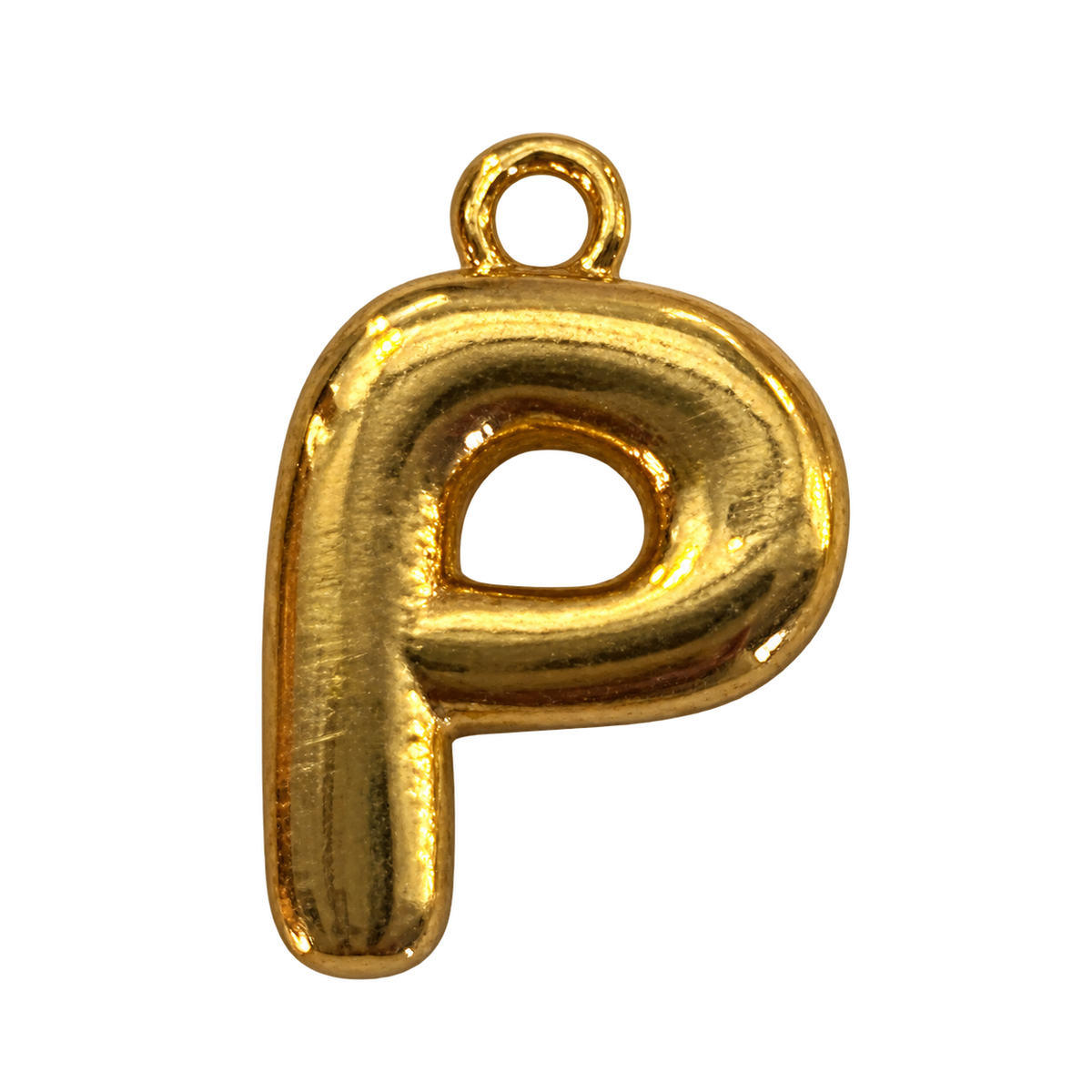 Gold jumbo bubble letter P charm fully edited transparent cutout