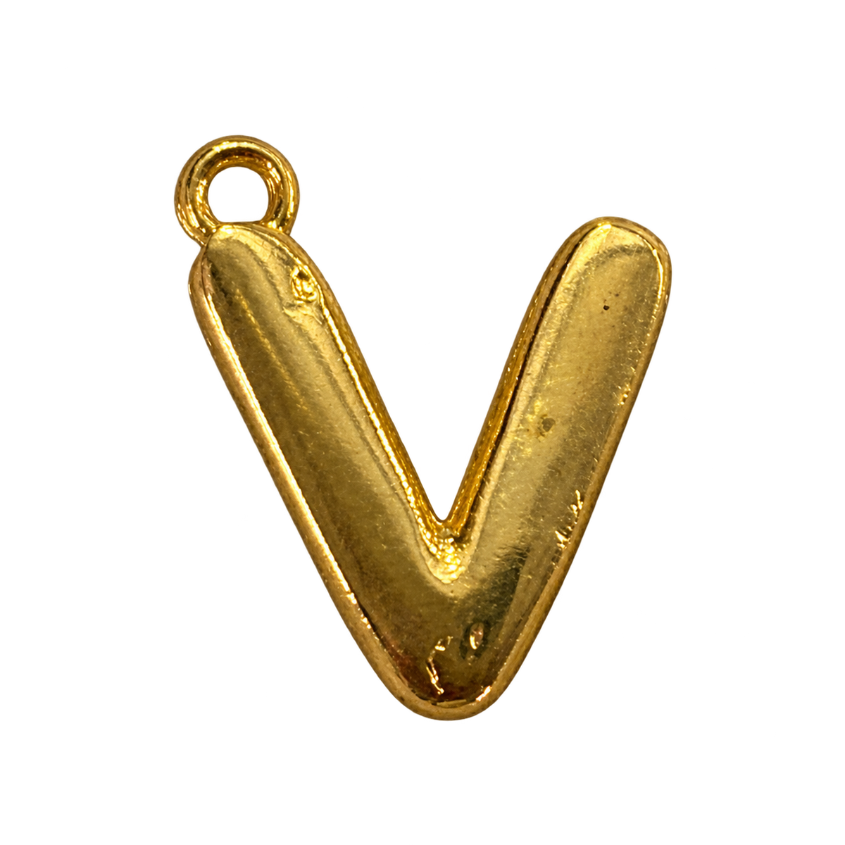 Gold jumbo bubble letter V charm fully edited transparent cutout