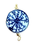Round flat blue floral ceramic charm, natural transparent cutout