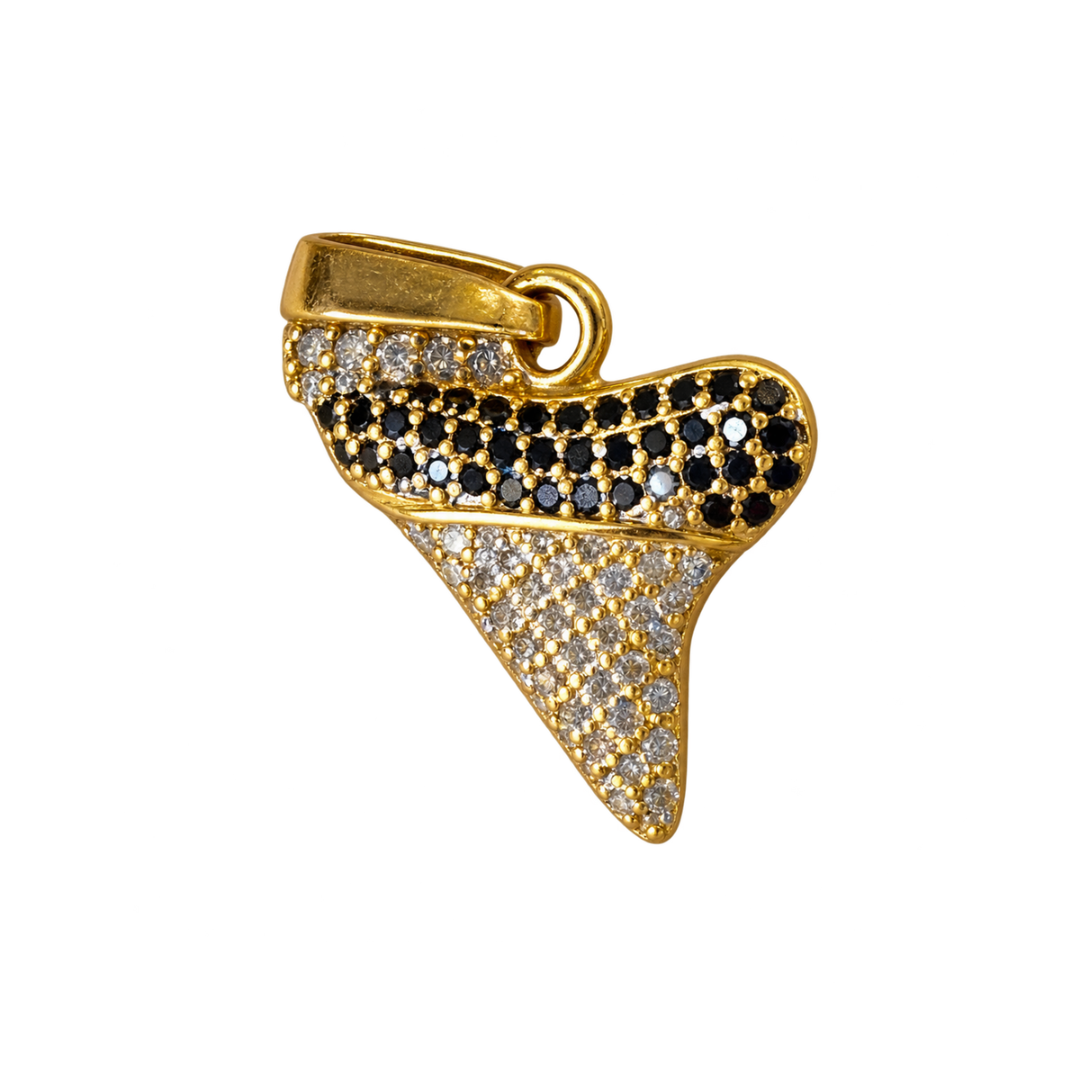 Small black-top white-bottom shark tooth charm, natural transparent cutout