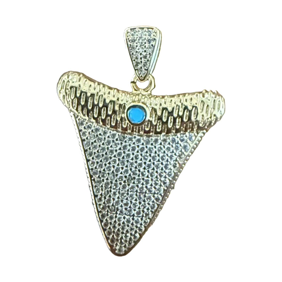 Large diamond shark tooth charm with turquoise gem, natural transparent cutout