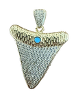 Large diamond shark tooth charm with turquoise gem, natural transparent cutout
