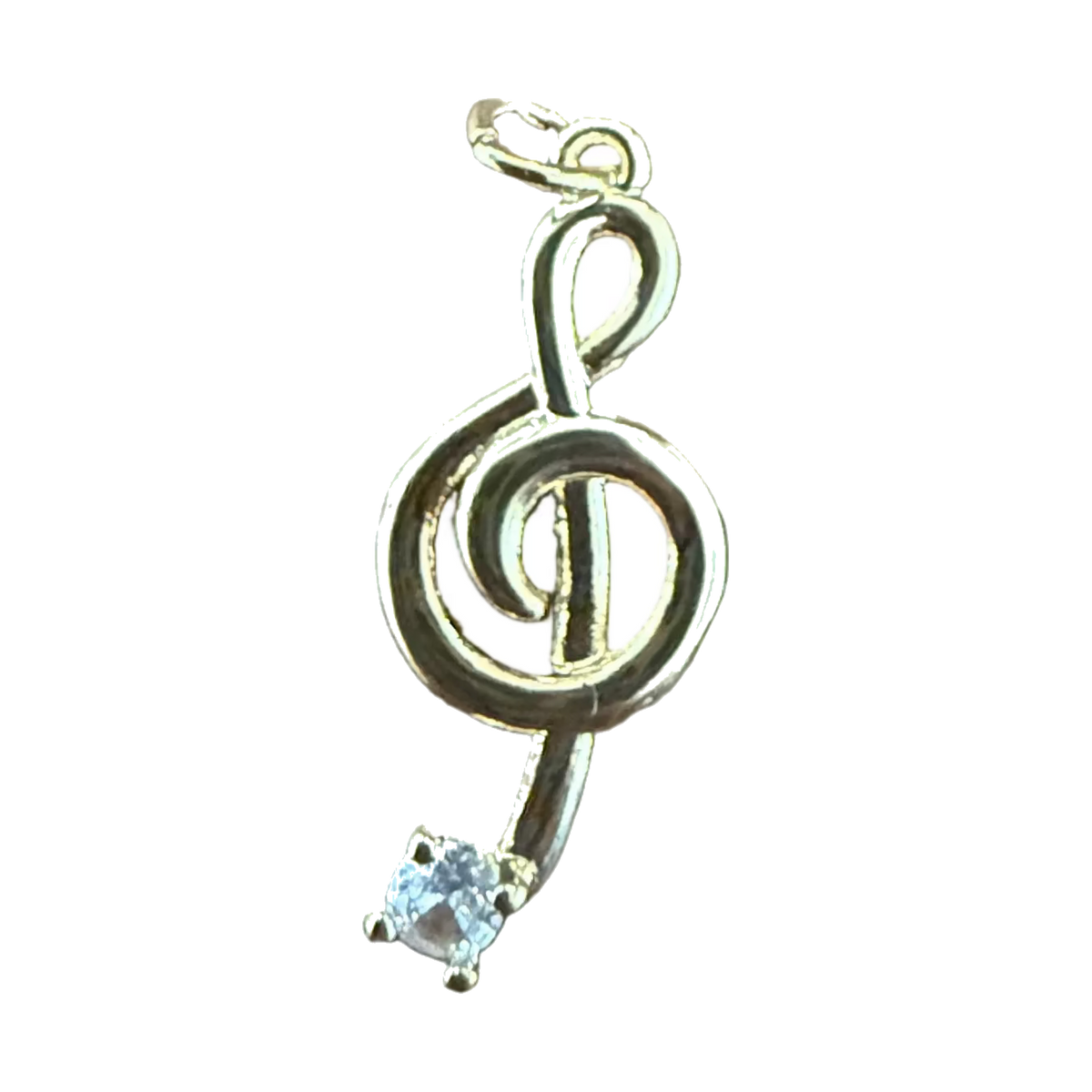 Treble clef charm with clear gemstone, natural gold tone transparent cutout