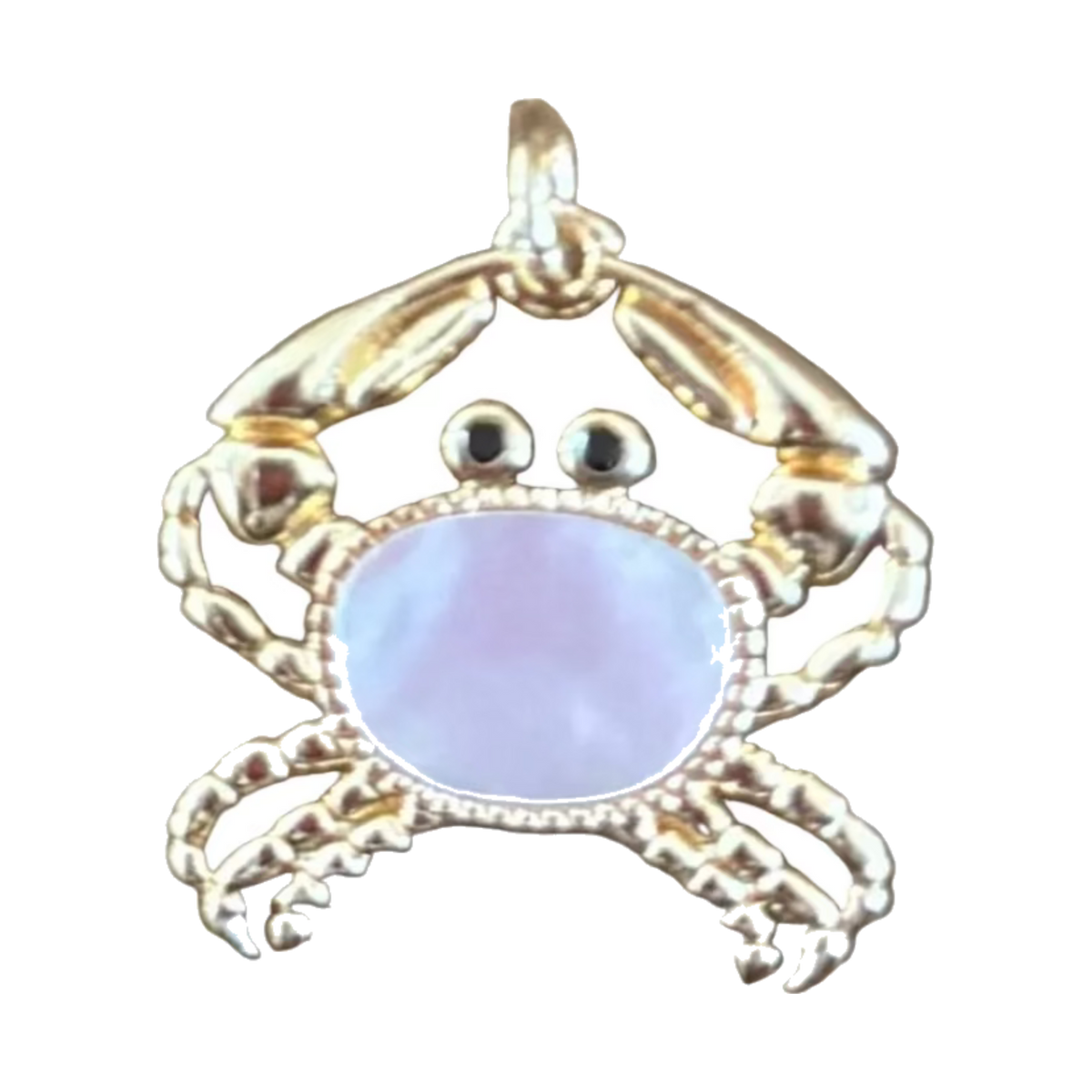White belly crab charm with lavender center, natural transparent cutout