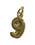 Number Nine Charm with natural gold finish on transparent background