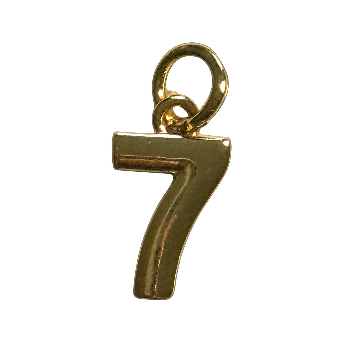 Number Seven Charm with natural gold finish on transparent background