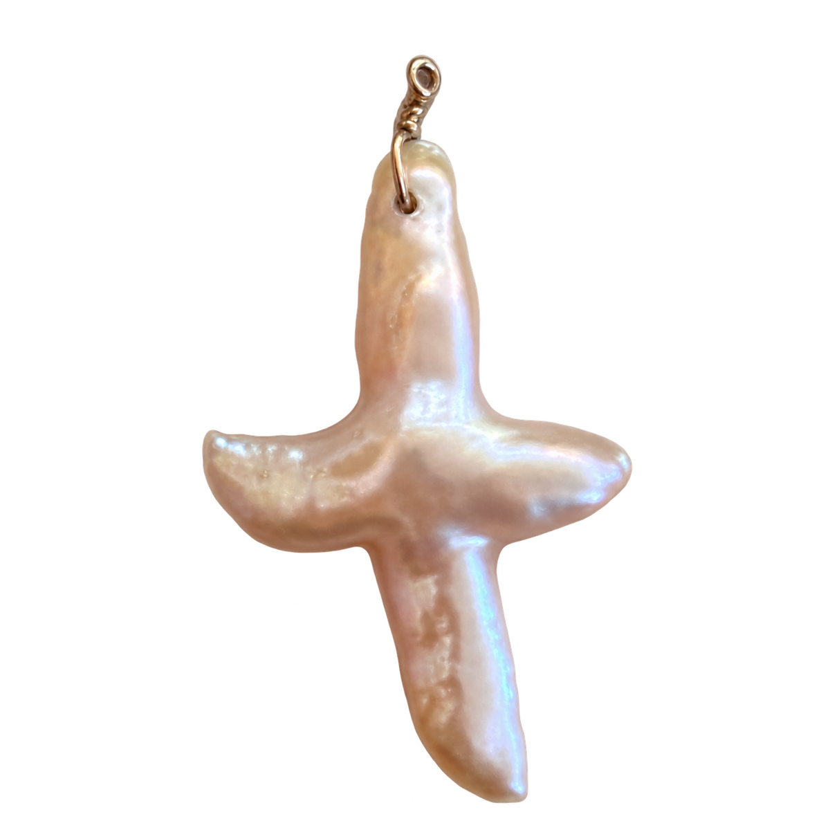 Queen Fresh Water Pearl Cross charm on transparent background, natural product photo