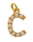 Pearl letter C charm with gold setting on transparent background