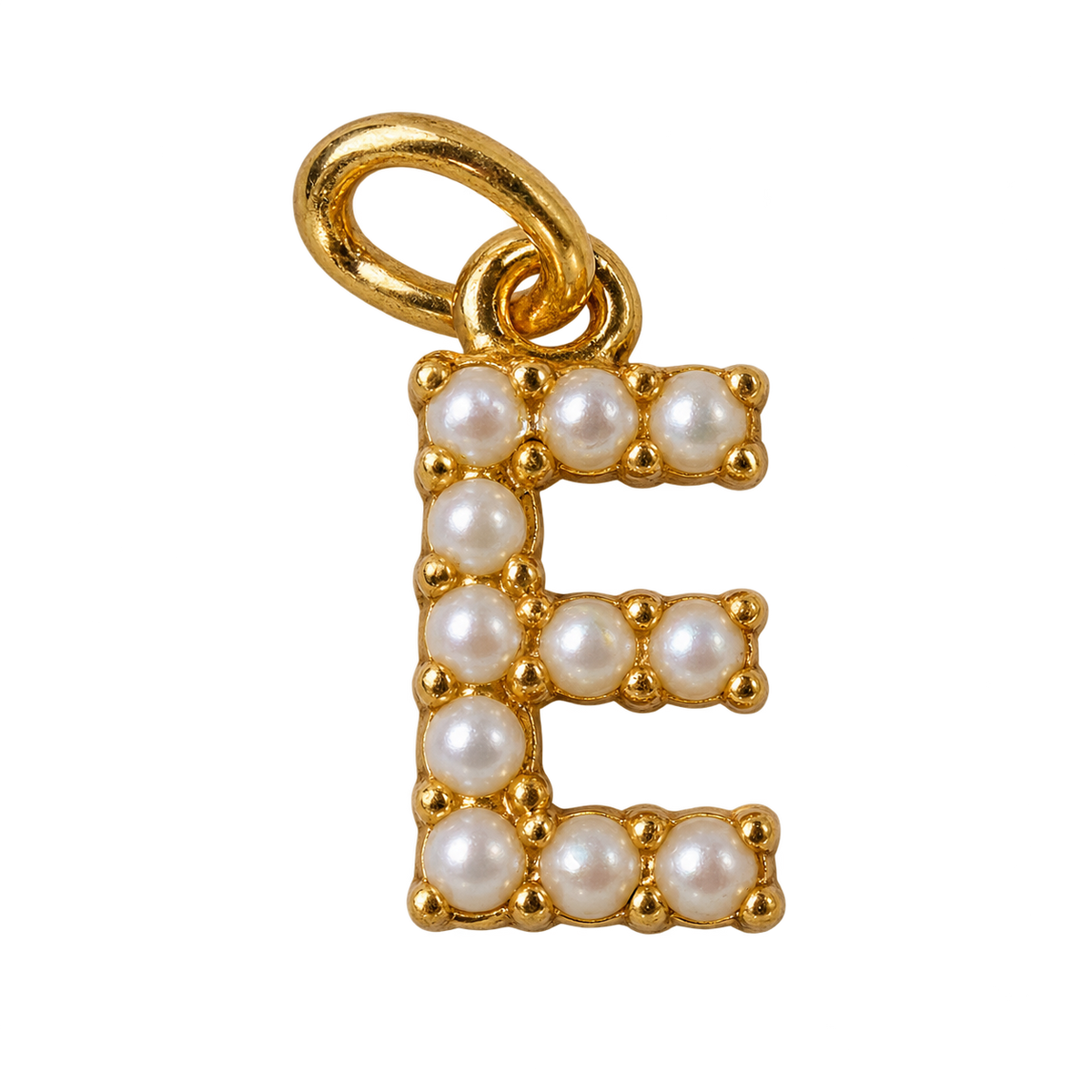 Pearl letter E charm on transparent background