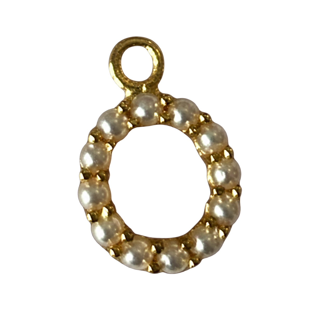 Gold pearl letter O charm on transparent background